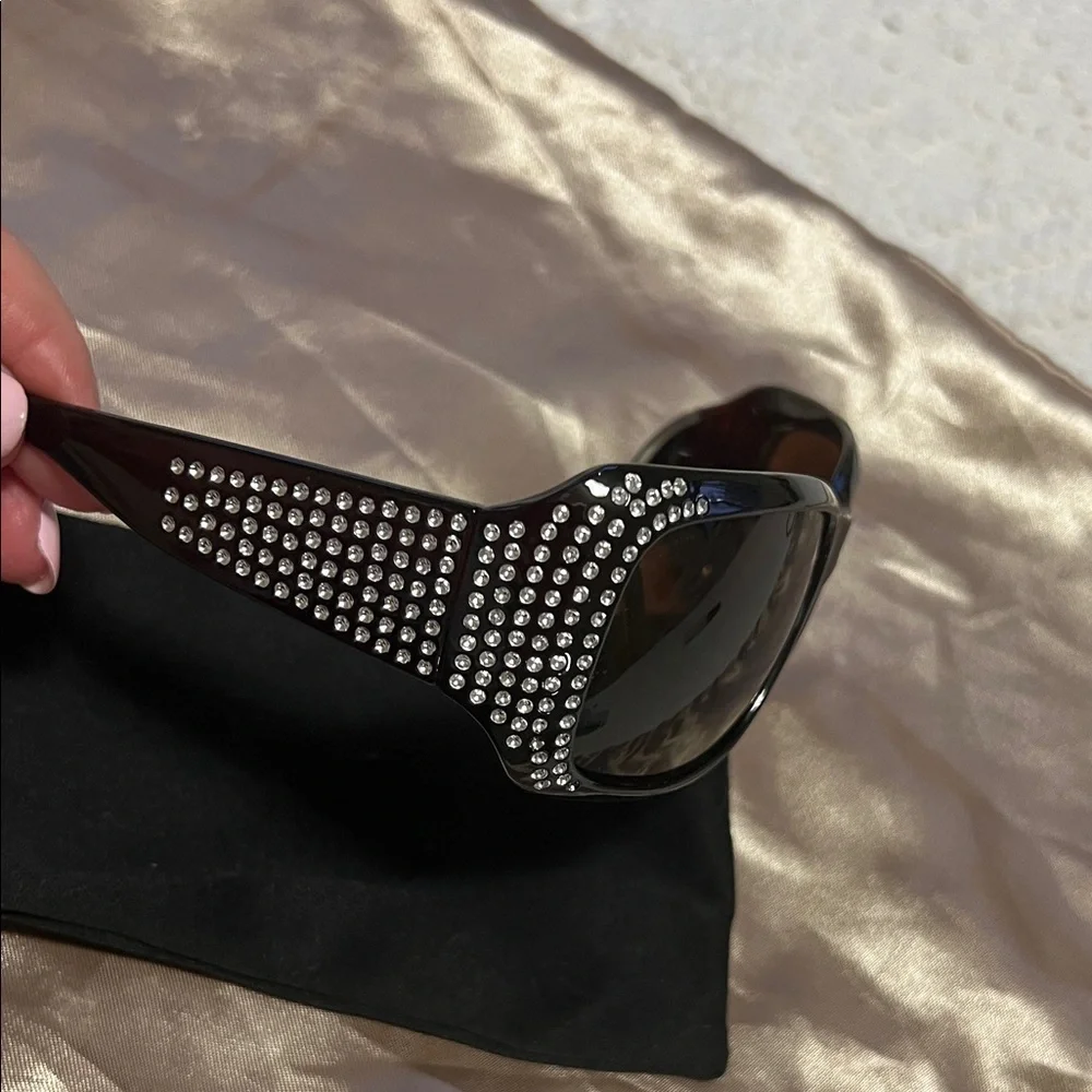 Black Sunglasses with Rhinestone Accents - Picture 2 of 3